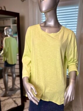 Tommy Bahama 100% Cotton 3/4 Sleeve Slub Knit Top Lime Yellow Extra Large